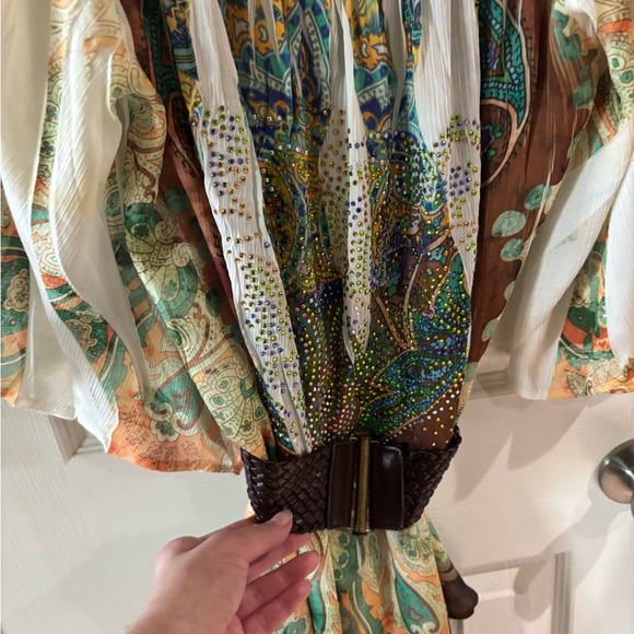 S-Twelve Vibrant Paisley Dress/Blouse with heavy embellishment w/colorful beads. - Picture 4 of 7